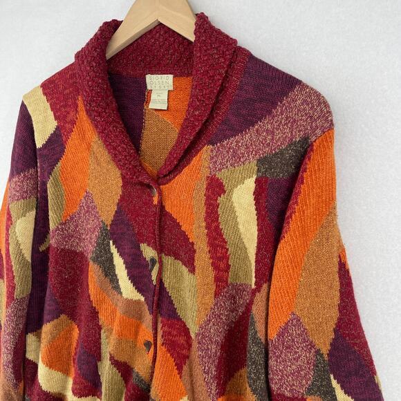SIGRID OLSEN Sweater Womens PL Petite Colorblock Shawl Wool Blend Cardigan Red - Picture 4 of 14